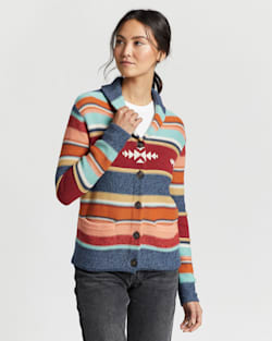 WOMEN'S STRIPE SHAWL-COLLAR CARDIGAN IN NAVY MULTI image number 1