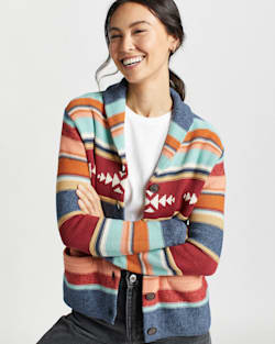 WOMEN'S STRIPE SHAWL-COLLAR CARDIGAN IN NAVY MULTI image number 5