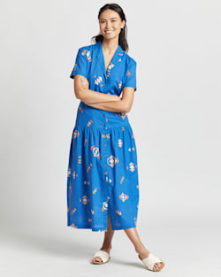 BUTTON-FRONT PRINTED MIDI SKIRT IN VALLARTA BLUE MULTI image number 1