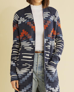 ALTERNATE VIEW OF WOMEN'S PACIFIC GRAPHIC DUSTER SWEATER IN DARK INDIGO MULTI image number 4