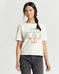 WOMEN'S CROPPED DESCHUTES GRAPHIC TEE IN ANTIQUE WHITE HARDING image number 1