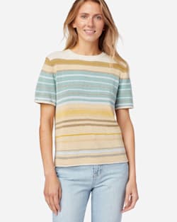 WOMEN'S STRIPE SHORT-SLEEVE SWEATER TEE IN GOLD/AQUA image number 1