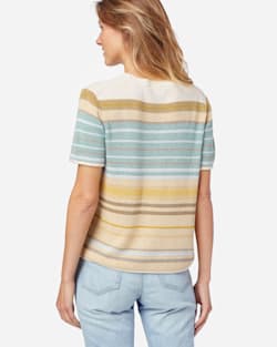 ALTERNATE VIEW OF WOMEN'S STRIPE SHORT-SLEEVE SWEATER TEE IN GOLD/AQUA image number 2