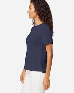WOMEN'S SHORT-SLEEVE TEXTURED SWEATER IN INDIGO image number 2