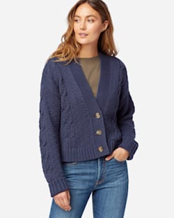 WOMEN'S CROPPED CABLE CARDIGAN IN INDIGO image number 1