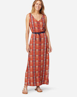 SLEEVELESS PATTERNED MAXI DRESS IN RED OCHRE image number 1
