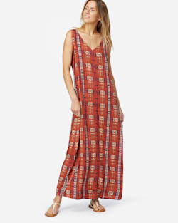 ALTERNATE VIEW OF SLEEVELESS PATTERNED MAXI DRESS IN RED OCHRE image number 4