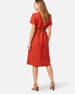 ALTERNATE VIEW OF A-LINE LINEN SHIRT DRESS IN RED OCHRE image number 3