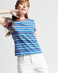 ALTERNATE VIEW OF WOMEN'S DESCHUTES RINGER TEE IN VALLARTA BLUE MULTI image number 5