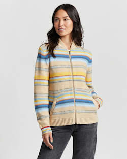 WOMEN'S STRIPED CAMP SWEATER IN WARM SAND MULTI image number 1