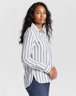 ALTERNATE VIEW OF WOMEN'S LONG-SLEEVE TWO POCKET SHIRT IN BLUE STRIPE image number 2