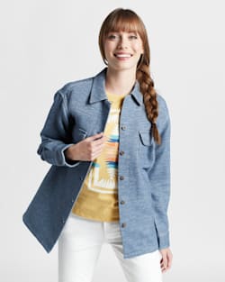 WOMEN'S SOLID DOUBLESOFT BOARD SHIRT IN BERING SEA BLUE image number 1