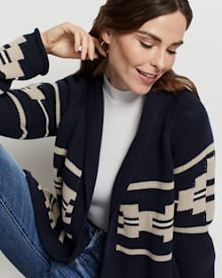 ALTERNATE VIEW OF WOMEN'S ROCK POINT COTTON CARDIGAN IN NAVY MULTI image number 3