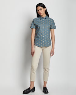 ALTERNATE VIEW OF WOMEN'S SHORT-SLEEVE COTTON SHIRT IN STORMY BLUE MULTI image number 2