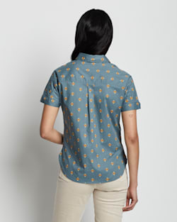 ALTERNATE VIEW OF WOMEN'S SHORT-SLEEVE COTTON SHIRT IN STORMY BLUE MULTI image number 3