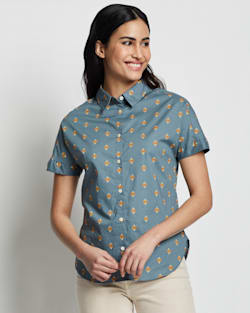 ALTERNATE VIEW OF WOMEN'S SHORT-SLEEVE COTTON SHIRT IN STORMY BLUE MULTI image number 6
