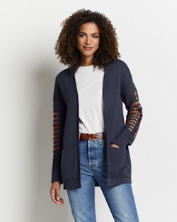 ALTERNATE VIEW OF WOMEN'S GRAPHIC OPEN FRONT CARDIGAN IN NAVY CHIEF JOSEPH image number 5