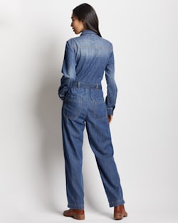 ALTERNATE VIEW OF WOMEN'S CHAMBRAY UTILITY JUMPSUIT IN MEDIUM BLUE image number 2