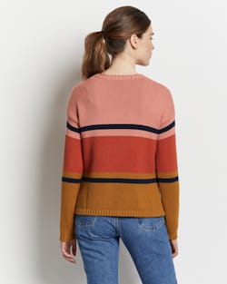 ALTERNATE VIEW OF WOMEN'S RELAXED-FIT STRIPE PULLOVER IN PEANUT/CORAL MULTI image number 2