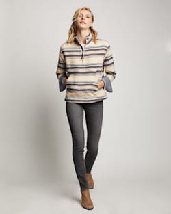 WOMEN'S HALF-ZIP DOUBLESOFT PULLOVER IN TAN SALTILLO STRIPE image number 1