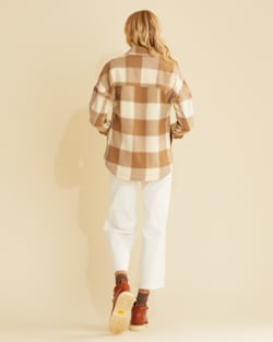 ALTERNATE VIEW OF WOMEN'S WOOL SHIRT JACKET IN TAN MIX/IVORY BUFFALO CHECK image number 3