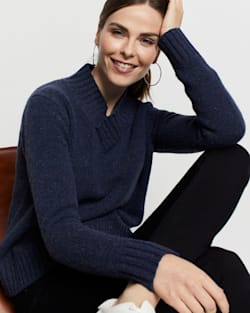 ALTERNATE VIEW OF WOMEN'S HALLIE MERINO SWEATER IN DENIM BLUE DONEGAL image number 5