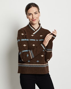 ALTERNATE VIEW OF WOMEN'S HALLIE GRAPHIC MERINO SWEATER IN BROWN MULTI DONEGAL image number 5