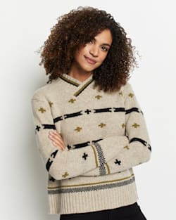 WOMEN'S HALLIE GRAPHIC MERINO SWEATER IN LIGHT OATMEAL MULTI DONEGAL image number 1
