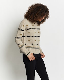ALTERNATE VIEW OF WOMEN'S HALLIE GRAPHIC MERINO SWEATER IN LIGHT OATMEAL MULTI DONEGAL image number 2