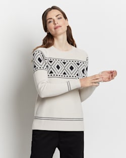 WOMEN'S GRAPHIC MERINO CREWNECK SWEATER IN IVORY/CHARCOAL image number 1
