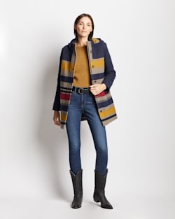 ALTERNATE VIEW OF WOMEN'S CAMP STRIPE WOOL QUILTED PARKA IN NAVY BRIDGER STRIPE image number 3