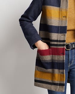 ALTERNATE VIEW OF WOMEN'S CAMP STRIPE WOOL QUILTED PARKA IN NAVY BRIDGER STRIPE image number 5