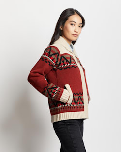 ALTERNATE VIEW OF WOMEN'S ALPINE LAMBSWOOL ZIP CARDIGAN IN SCARLET RED image number 3