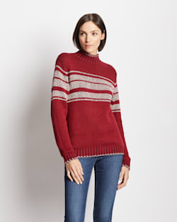 WOMEN'S MOCKNECK RELAXED-FIT SWEATER IN RED/IVORY image number 1