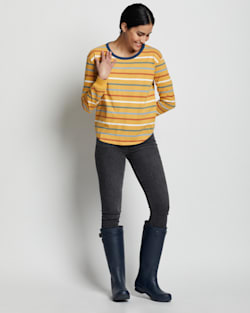 ALTERNATE VIEW OF WOMEN'S LONG-SLEEVE DESCHUTES RINGER TEE IN GOLDENROD MULTI STRIPE image number 4