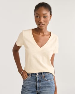 WOMEN'S SHORT-SLEEVE COTTON SLUB TEE IN ANTIQUE WHITE image number 1