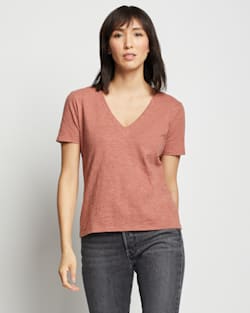 ALTERNATE VIEW OF WOMEN'S SHORT-SLEEVE COTTON SLUB TEE IN BAKED CLAY HEATHER image number 4