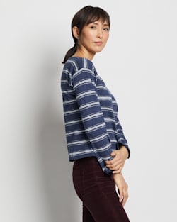 ALTERNATE VIEW OF WOMEN'S COTTON SLUB BOATNECK TEE IN INDIGO BLUE/WHITE STRIPE image number 2