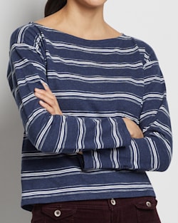 ALTERNATE VIEW OF WOMEN'S COTTON SLUB BOATNECK TEE IN INDIGO BLUE/WHITE STRIPE image number 3