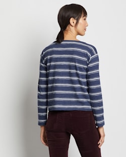 ALTERNATE VIEW OF WOMEN'S COTTON SLUB BOATNECK TEE IN INDIGO BLUE/WHITE STRIPE image number 4