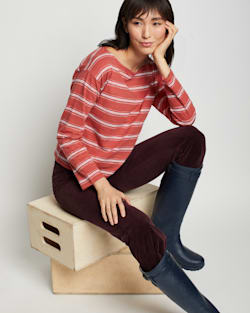 WOMEN'S COTTON SLUB BOATNECK TEE IN SPICE RED/WHITE STRIPE image number 1
