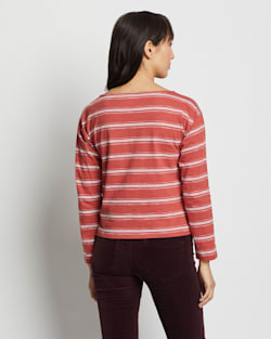 ALTERNATE VIEW OF WOMEN'S COTTON SLUB BOATNECK TEE IN SPICE RED/WHITE STRIPE image number 2
