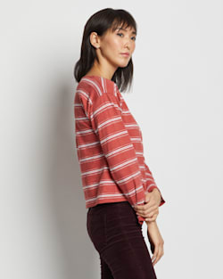 ALTERNATE VIEW OF WOMEN'S COTTON SLUB BOATNECK TEE IN SPICE RED/WHITE STRIPE image number 3