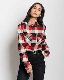 ALTERNATE VIEW OF WOMEN'S MADISON DOUBLEBRUSHED FLANNEL SHIRT IN RED/BLACK CHECK image number 5