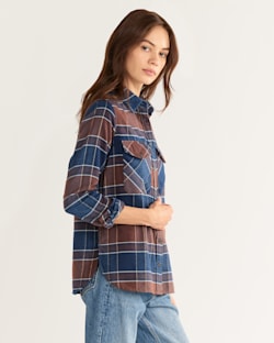 ALTERNATE VIEW OF WOMEN'S MADISON DOUBLE-BRUSHED FLANNEL SHIRT IN BROWN/TURQUOISE MULTI PLAID image number 2