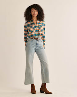 WOMEN'S MADISON DOUBLE-BRUSHED FLANNEL SHIRT IN DUSK BLUE/ORANGE OMBRE image number 1