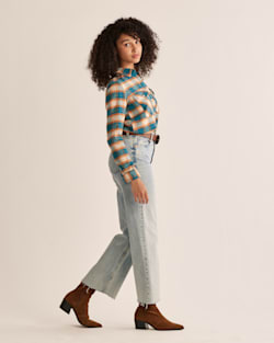 ALTERNATE VIEW OF WOMEN'S MADISON DOUBLE-BRUSHED FLANNEL SHIRT IN DUSK BLUE/ORANGE OMBRE image number 2