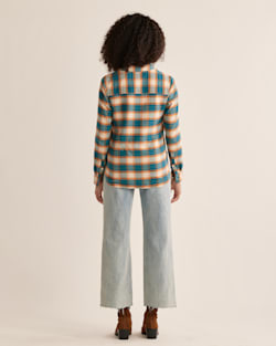 ALTERNATE VIEW OF WOMEN'S MADISON DOUBLE-BRUSHED FLANNEL SHIRT IN DUSK BLUE/ORANGE OMBRE image number 3