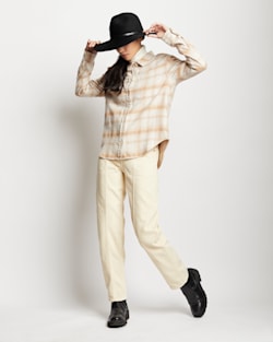 ALTERNATE VIEW OF WOMEN'S BOYFRIEND DOUBLEBRUSHED FLANNEL SHIRT IN IVORY/TAN PLAID image number 2
