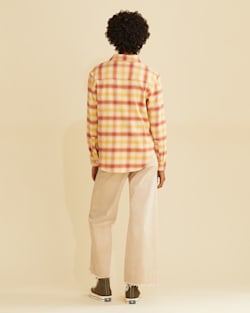 ALTERNATE VIEW OF WOMEN'S BOYFRIEND DOUBLE-BRUSHED FLANNEL SHIRT IN SAHARA SAND/REDWOOD PLAID image number 3